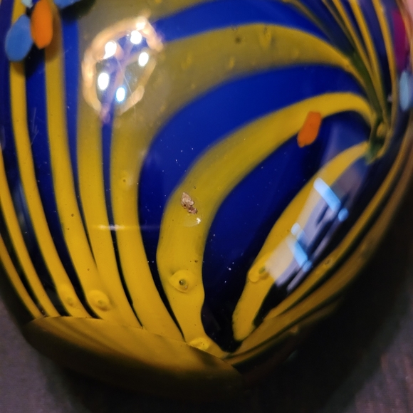 Murano Style Art Glass Vase Blue Yellow Multi Heavy 7 in. - Picture 8 of 8